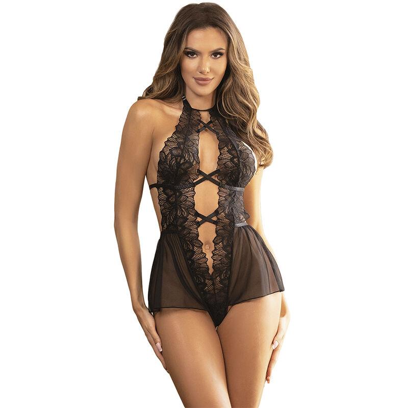 Subblime - Teddy Halter Neck Bare Back Lace Black S/M