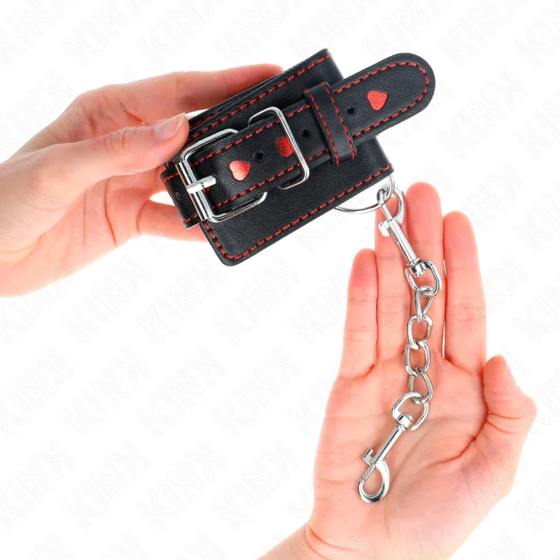 Kink - Black Wrist Restraints With Red Heart Inlay Adjustable 21-28 Cm X 5.5 Cm 2
