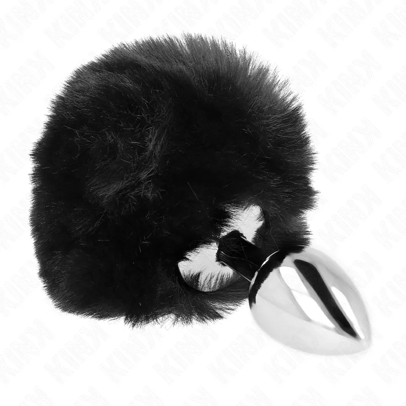 Kink - Stainless Steel Plug 7 X 3 Cm With Black Faux Fur Rabbit Tail 8 Cm