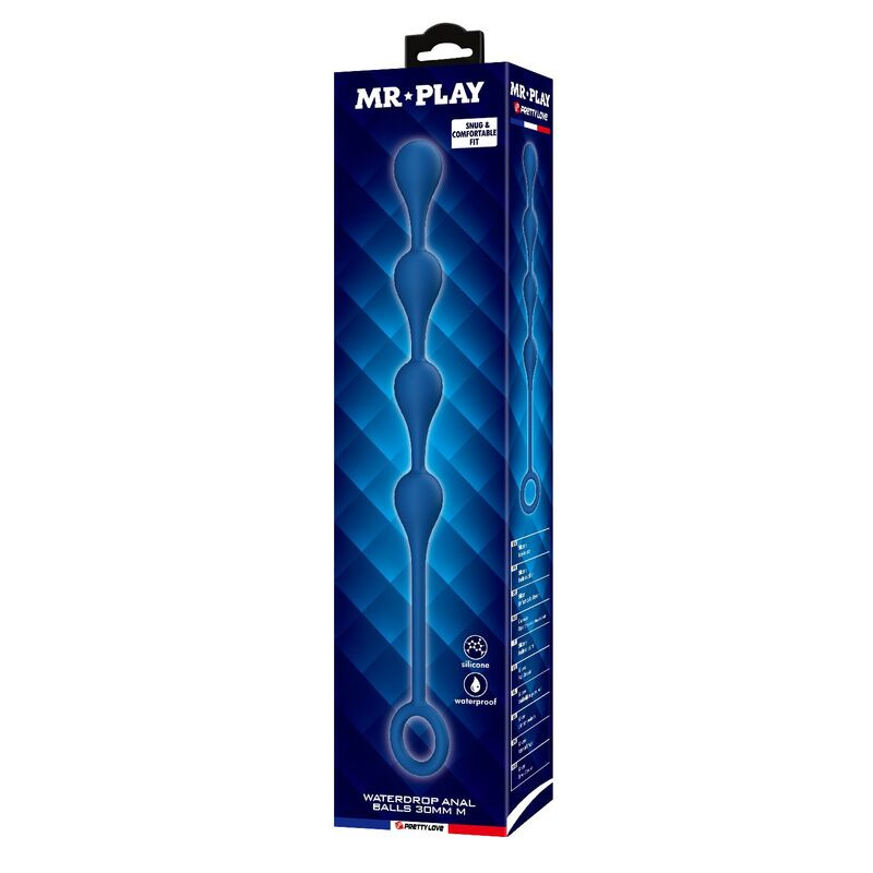 Mr play - blue silicone anal beads size m 33 cm 2