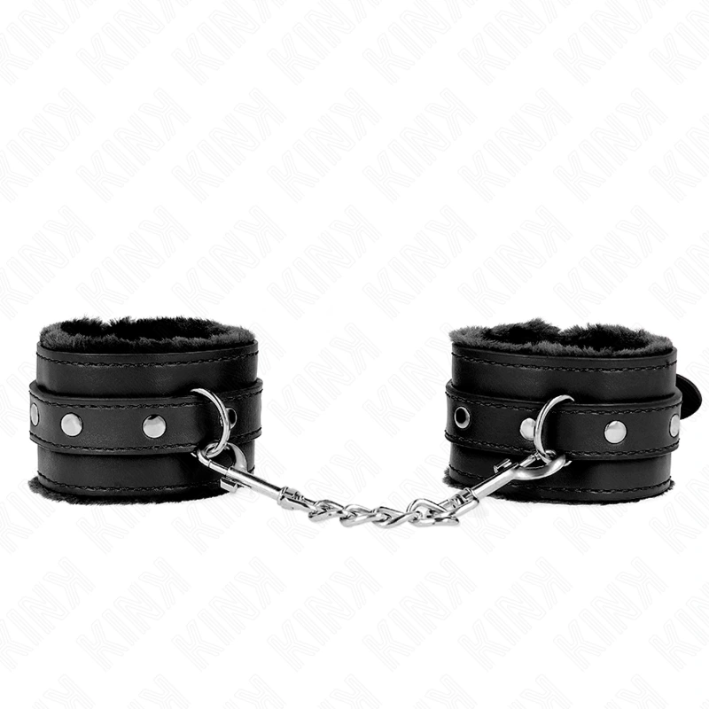 Kink - premium fur lined wrist restraints black with black belt adjustable 17-29 cm x 6 cm 3
