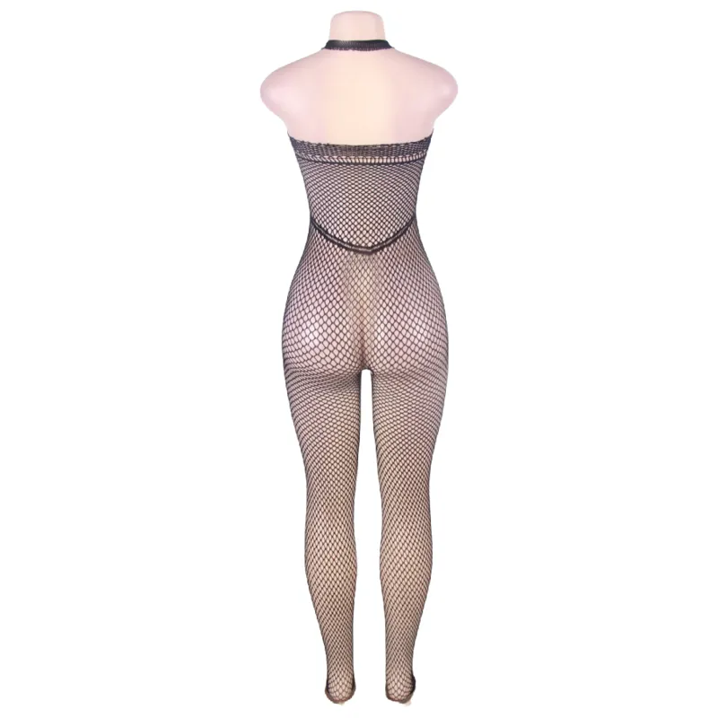 Queen Lingerie Halter Neck And Open Back Bodystocking S-L
