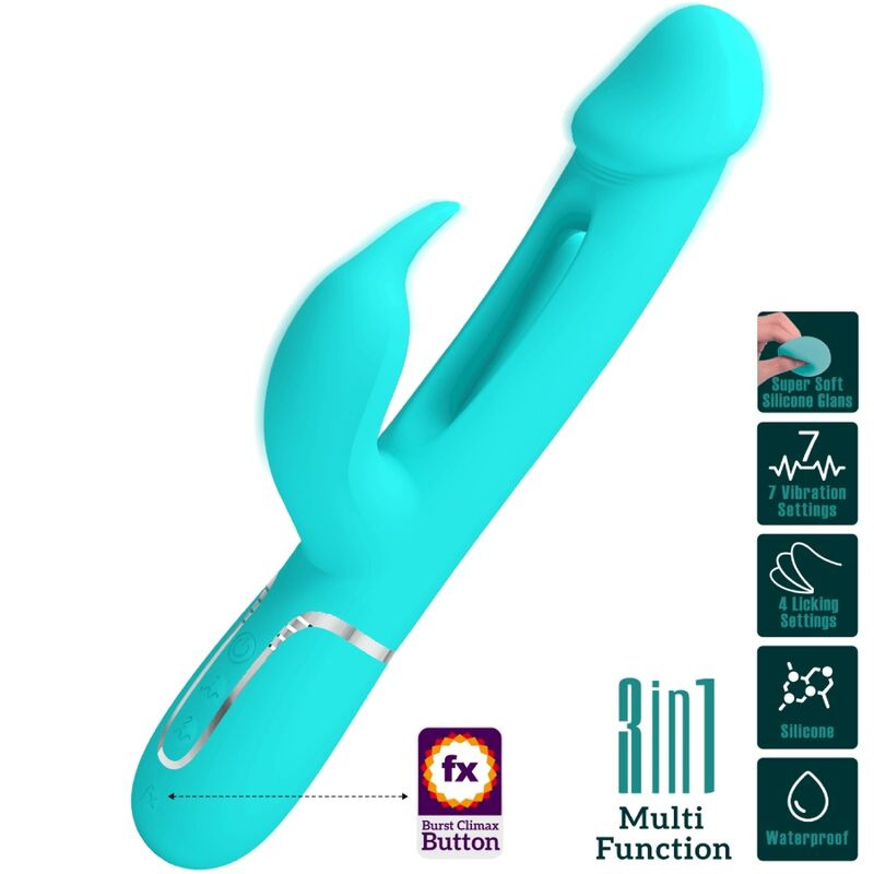 Pretty love - kampas rabbit 3 in 1 multifunction vibrator with tongue aqua green 9