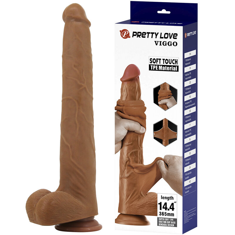 Pretty love - viggo realistic soft-touch skin-sliding dildo 36,5 cm brown