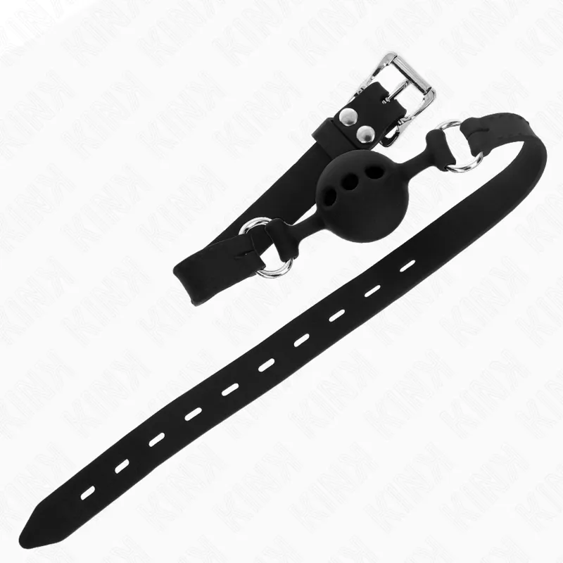 Kink - Full Silicone Gag 55 X 2 Cm With 4 Cm Ball Size S Black Adjustable 35-51 Cm 2