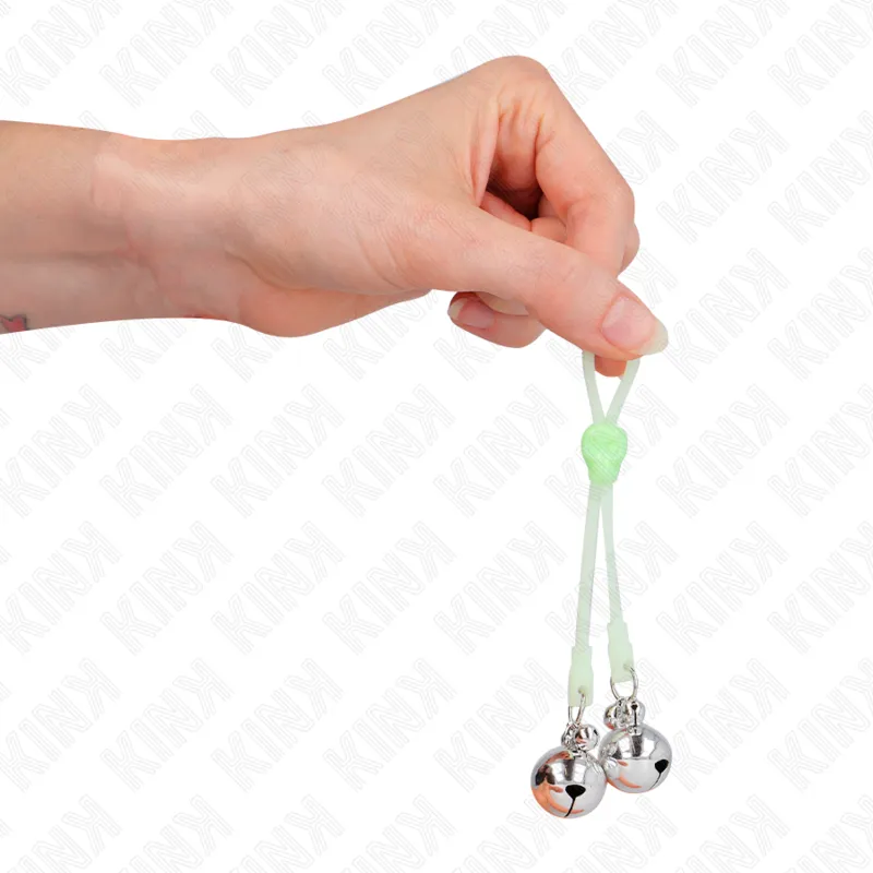 Kink - Luminous Skull Nipple Clamps With Ring Bells Adjustable Green / Silver 3