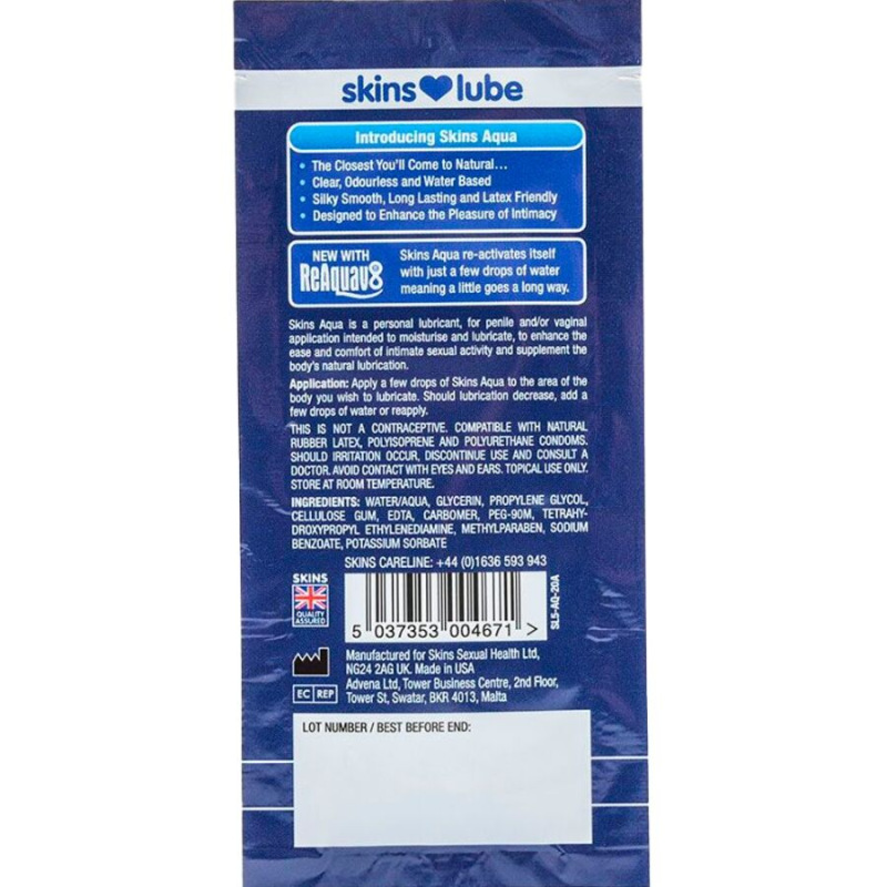 Skins - aqua water-based lubricant single-dose 5 ml 1