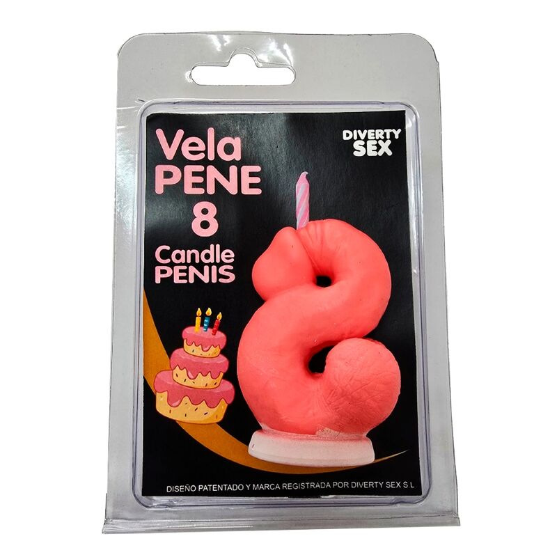 Diablo picante - penis candle in the shape of the number 8 pink color