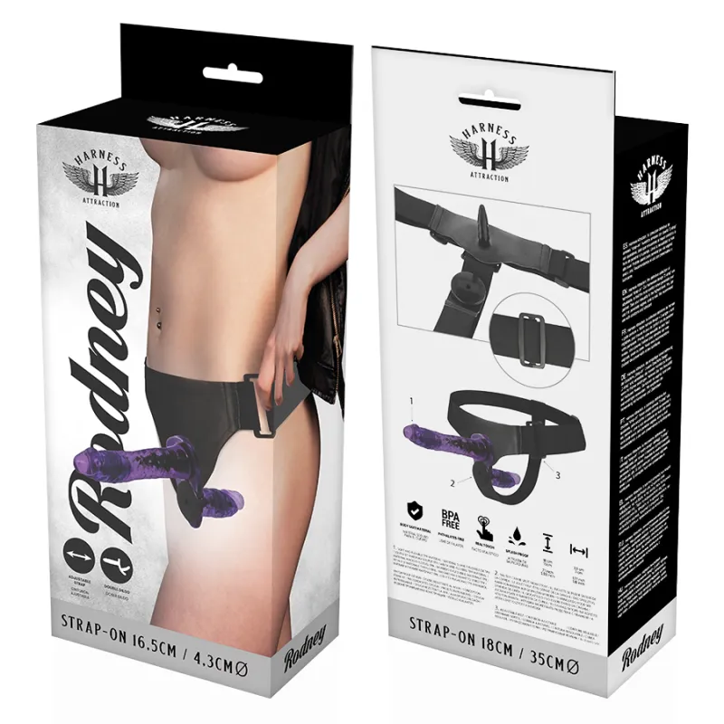 Harness Attraction Rodney  Double Purple Vibrator  18  X 3.5 5