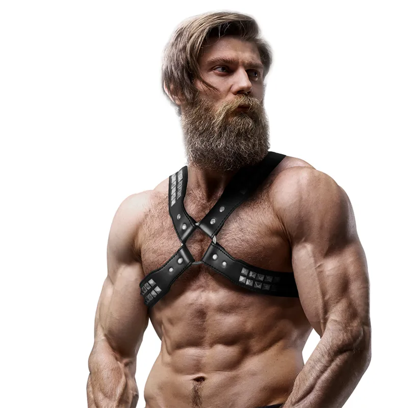 Fetish Submissive Attitude&Trade; - Men&Apos;S Crossed Chest Eco-Leather Harness With Rivet 3