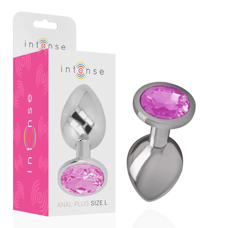 Intense - Metal Aluminum Anal Plug With Pink Glass Size L
