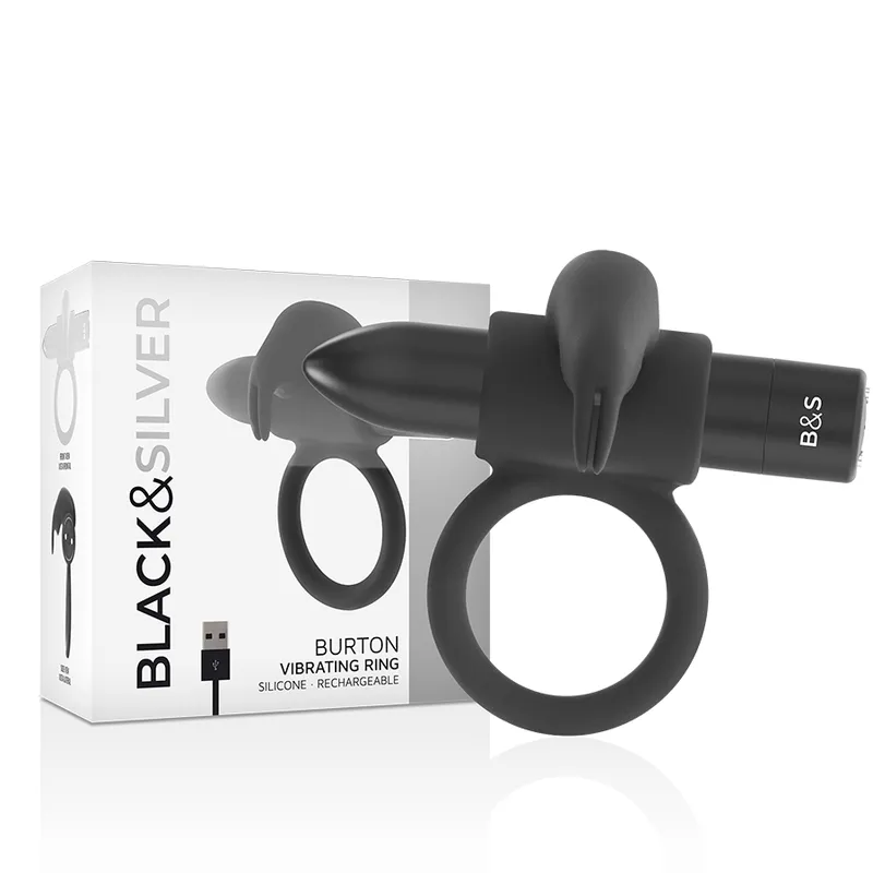 Black&Silver Burton Rechargeable Vibrating Ring 10v Black