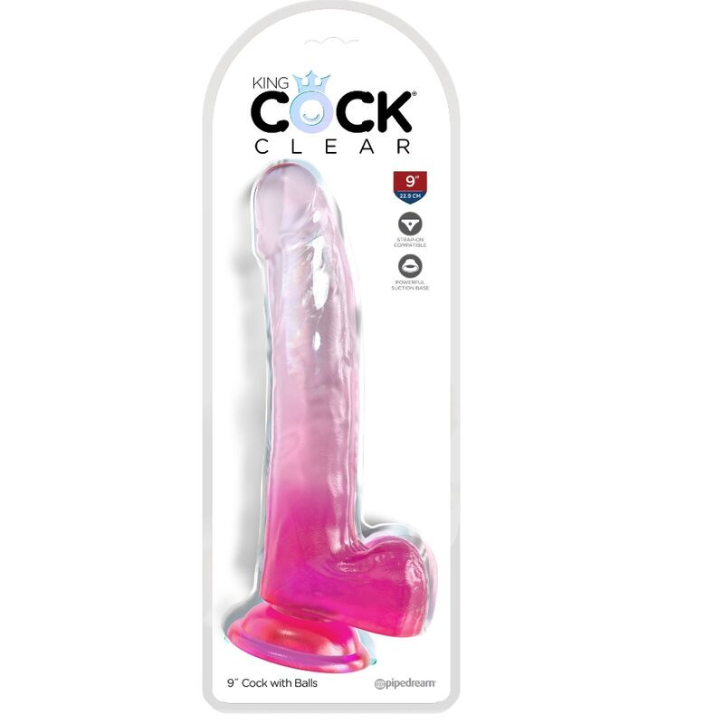 King cock - clear dildo with testicles 20.3 cm pink 1