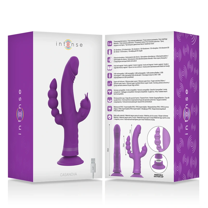 Intense - casanova rabbit silicone vibrator triple motor purple 5