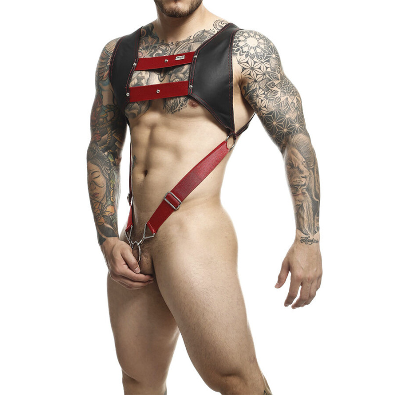 Mob - dngeon harness with red penis ring one size 1
