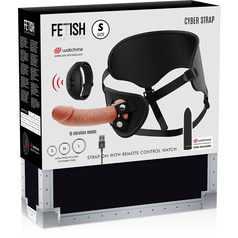 Fetish submissive cyber strap - harness with dildo and bullet remote control watchme s technology 14