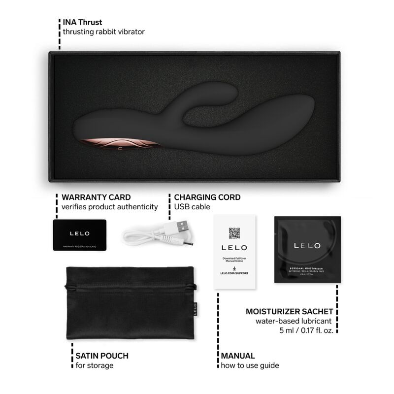 Lelo - ina thrust rabbit thrusting vibrator black 8