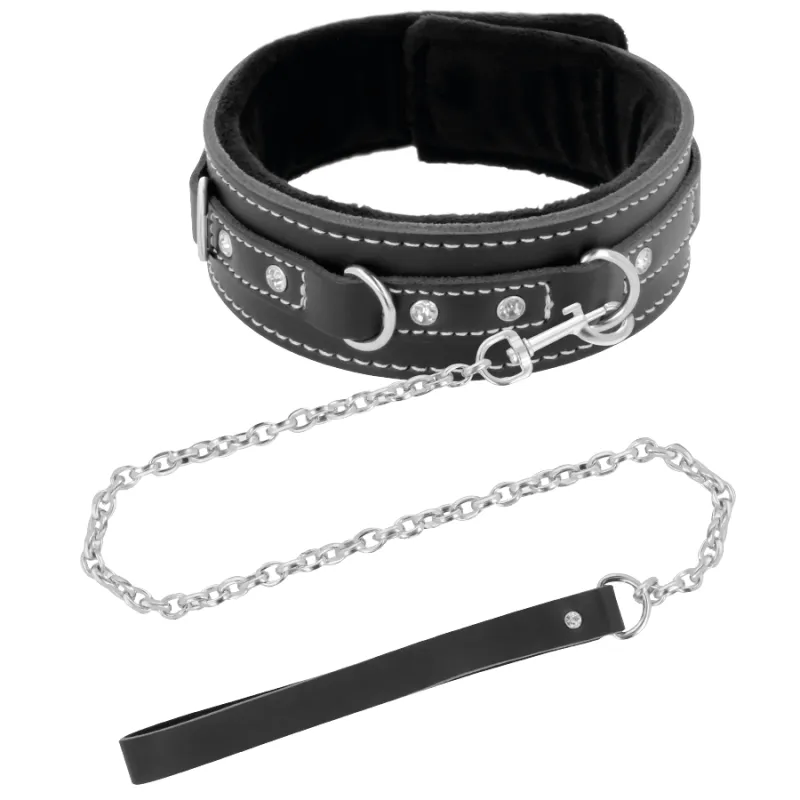 Darkness Black Furry Collar With Leash - Obojok S Vodítkom 1