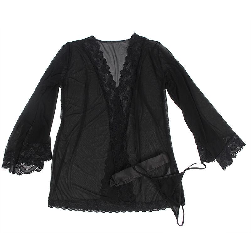 Subblime - Transparent Fabric Robe With Lace Detail Black S/M 4