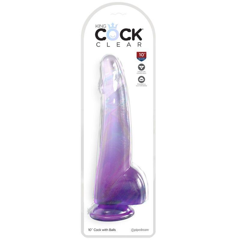 King Cock Clear - Dildo With Testicles 19 Cm Purple 1