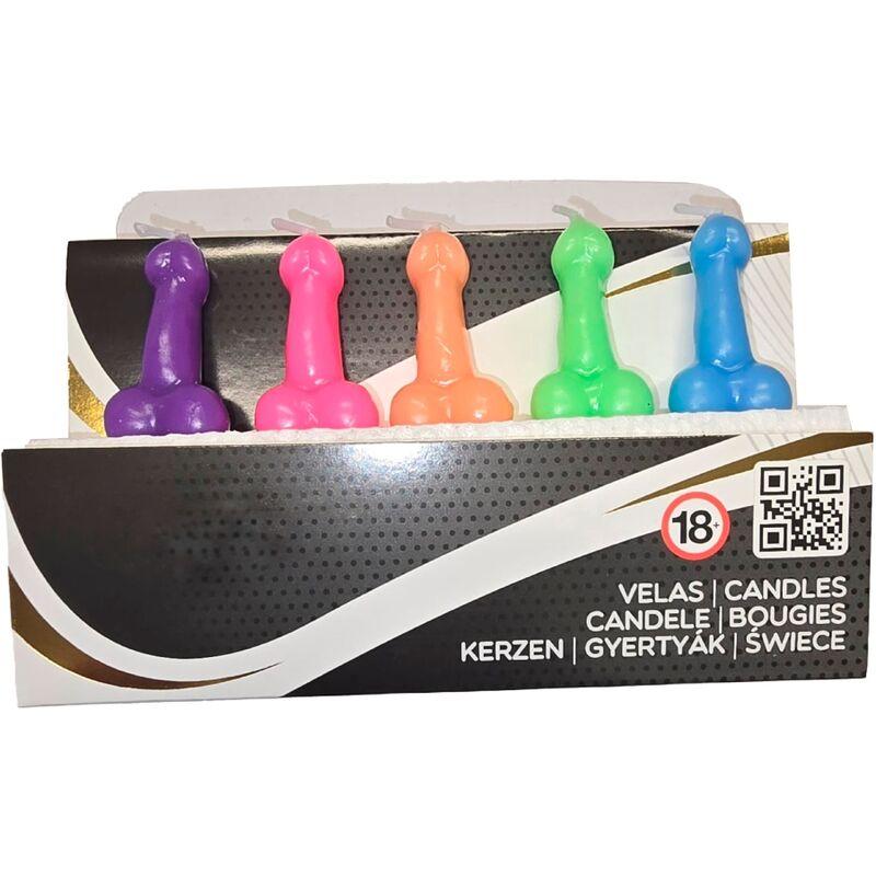 Diablo picante - box of 5 penis-shaped candles in different colors