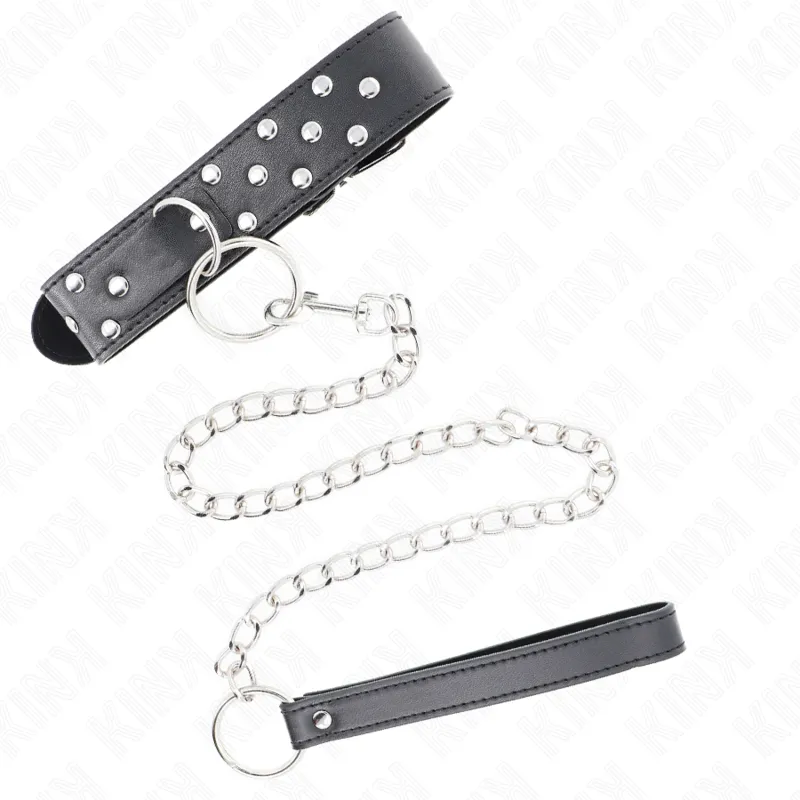 Kink - Ring Rivet Strap Necklace With Belt 65 Cm Black Adjustable 36-50 Cm X 3.8 Cm