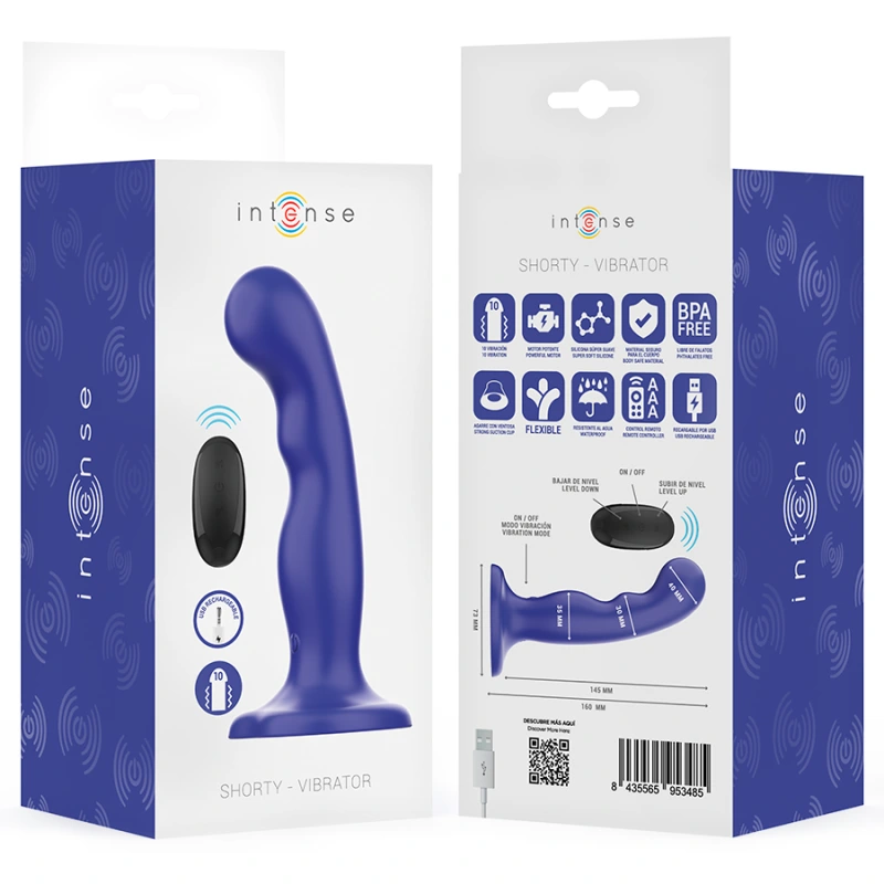 Intense - shorty vibrator with suction cup blue remote control 7