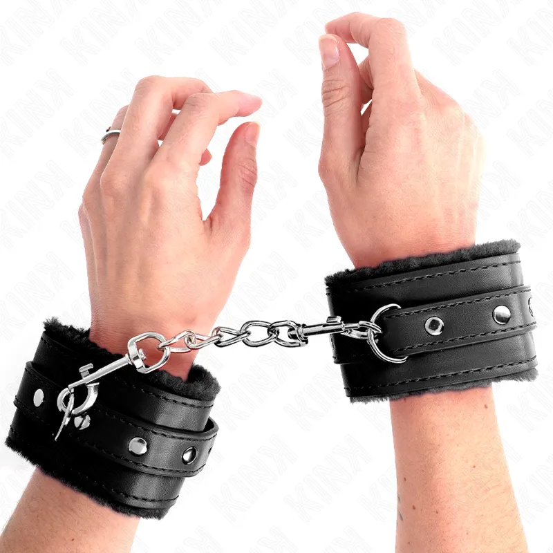 Kink - Premium Fur Lined Wrist Restraints Black With Black Belt Adjustable 17-29 Cm X 6 Cm 3