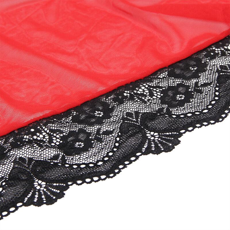 Subblime - Transparent Fabric Robe With Lace Detail Red S/M 7