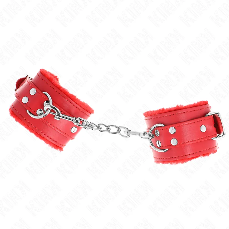 Kink - Fur Lined Wrist Restraints Red With Red Belt Adjustable 17-29 Cm X 6 Cm