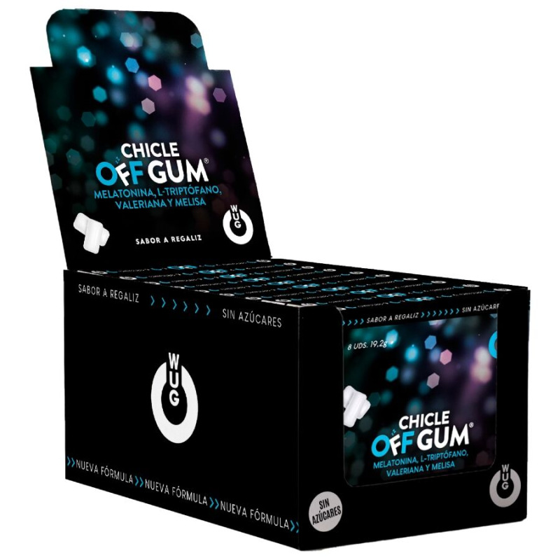 Wug gum - off valerian, tryptophan, lemon balm and melatonin | display 12 x 8 units