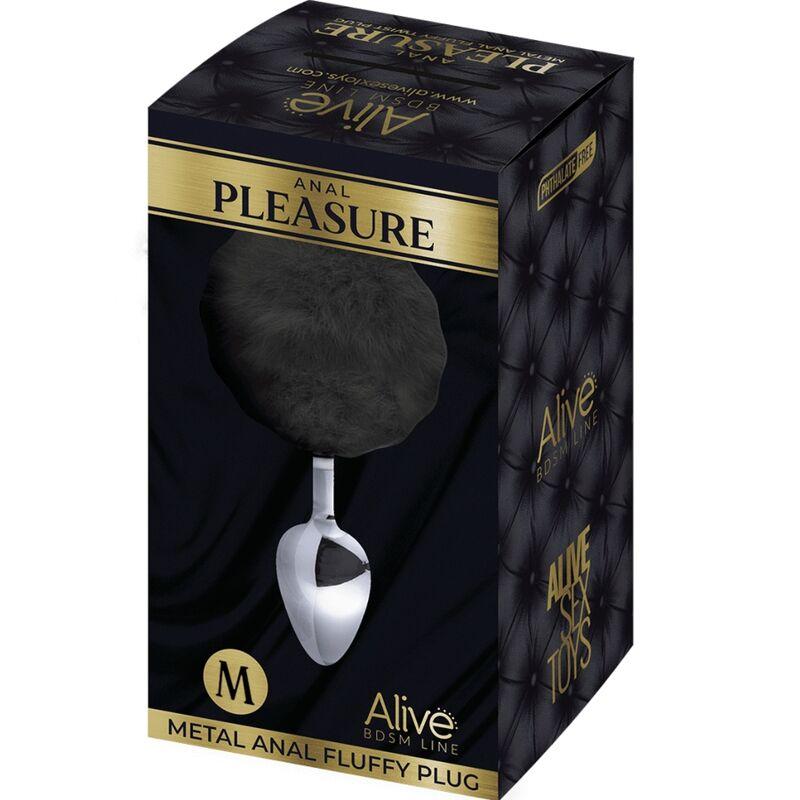 Alive - Anal Pleasure Plug Smooth Metal Fluffy Black Size M