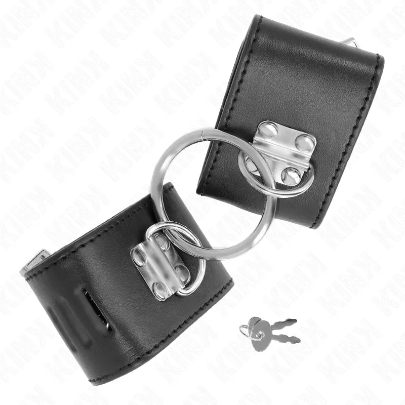 Kink - Fixed Wrist Restraints With Ring And Padlock Closure Black Adjustable 16-23 Cm X 5. 1