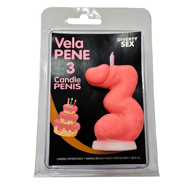 Diablo picante - penis candle in the shape of the number 3 pink color
