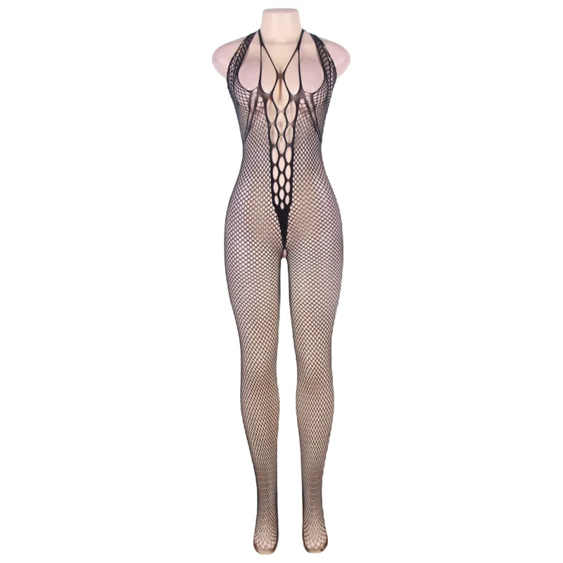 Queen Lingerie Halter Neck And Open Back Bodystocking S-L