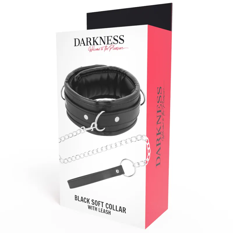 Darkness Black Soft Collar With Leash Leather - Obojok S Vodítkom 4