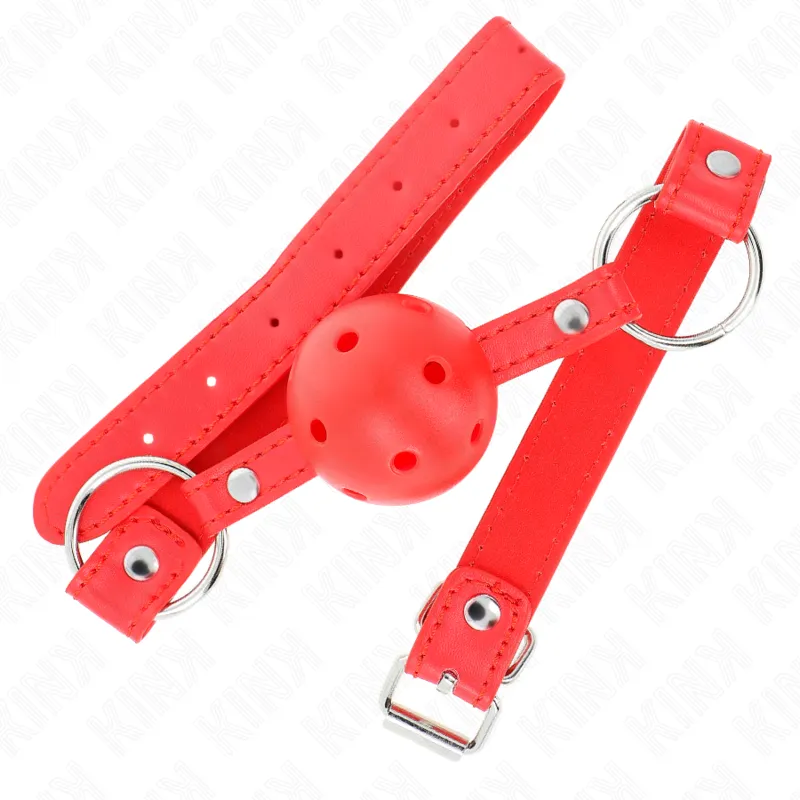 Kink - Breathable Ball 4 Cm Gag With Double Rivet Model 1 Red 62.5 X 2.5 Cm Adjustable 42-