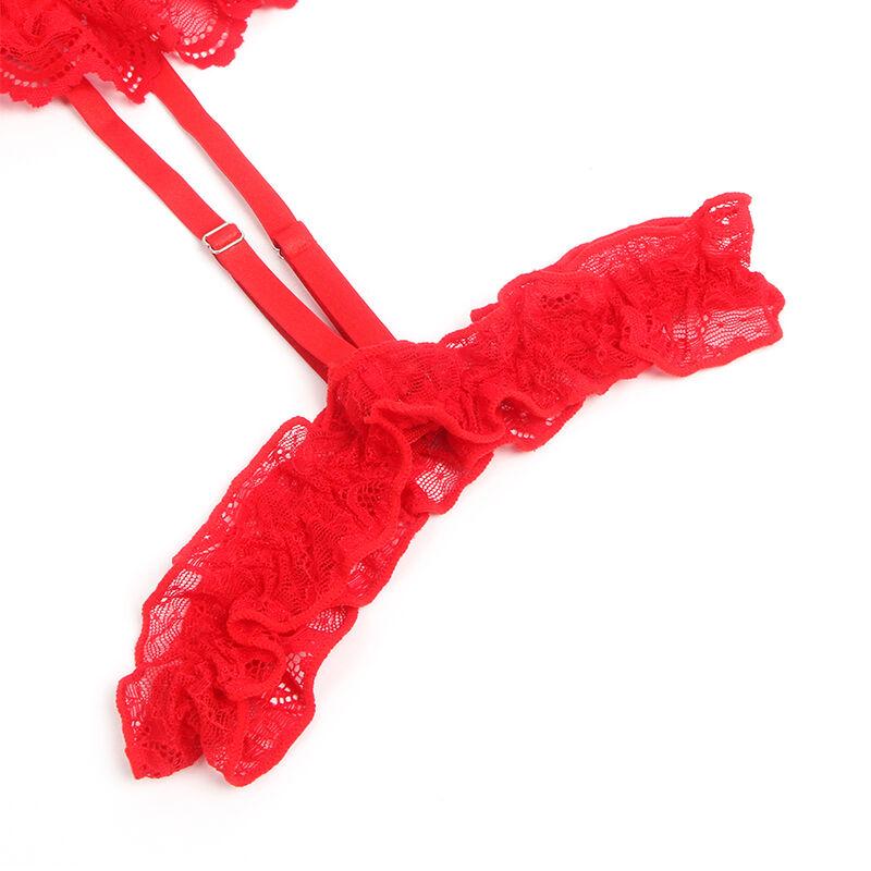 Subblime - Teddy With Garter With Lace Detail And Strips Red S/M 8