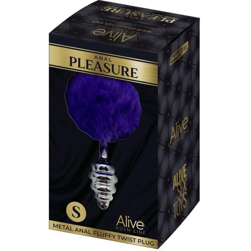 Alive - Anal Pleasure Plug Spiral Metal Fluffy Dark Violet Size S