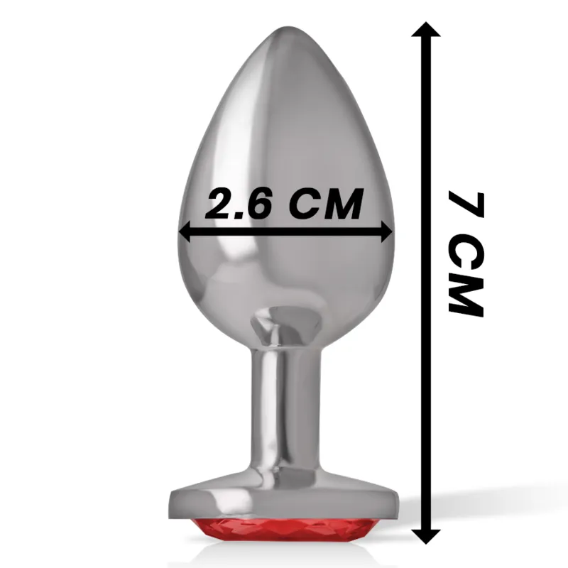 Intense - Metal Aluminum Anal Plug With Red Glass Size S - Análny Kolík