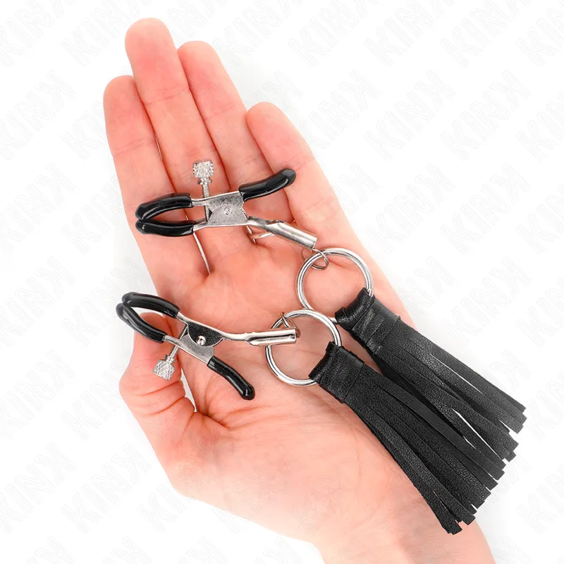 Kink - Leatherette Tassel Nipple Clamps 6 Cm 3