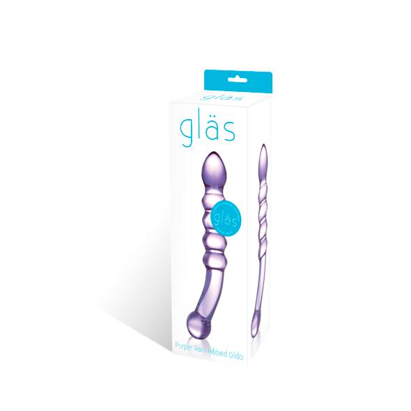 Glas - Purple Rain Ribbed Glass Dildo - Sklenené Dildo