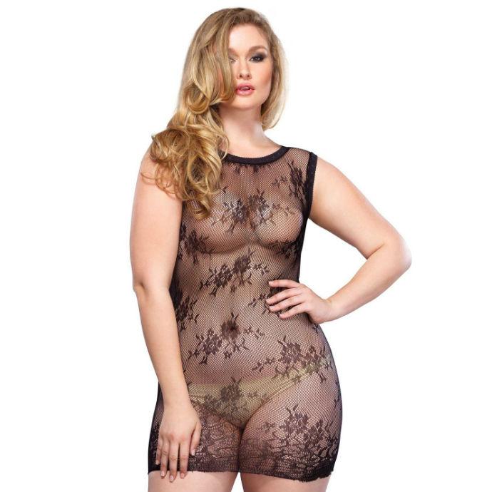 Leg Avenue Floral Lace Mini Dress Plus Size - Šaty