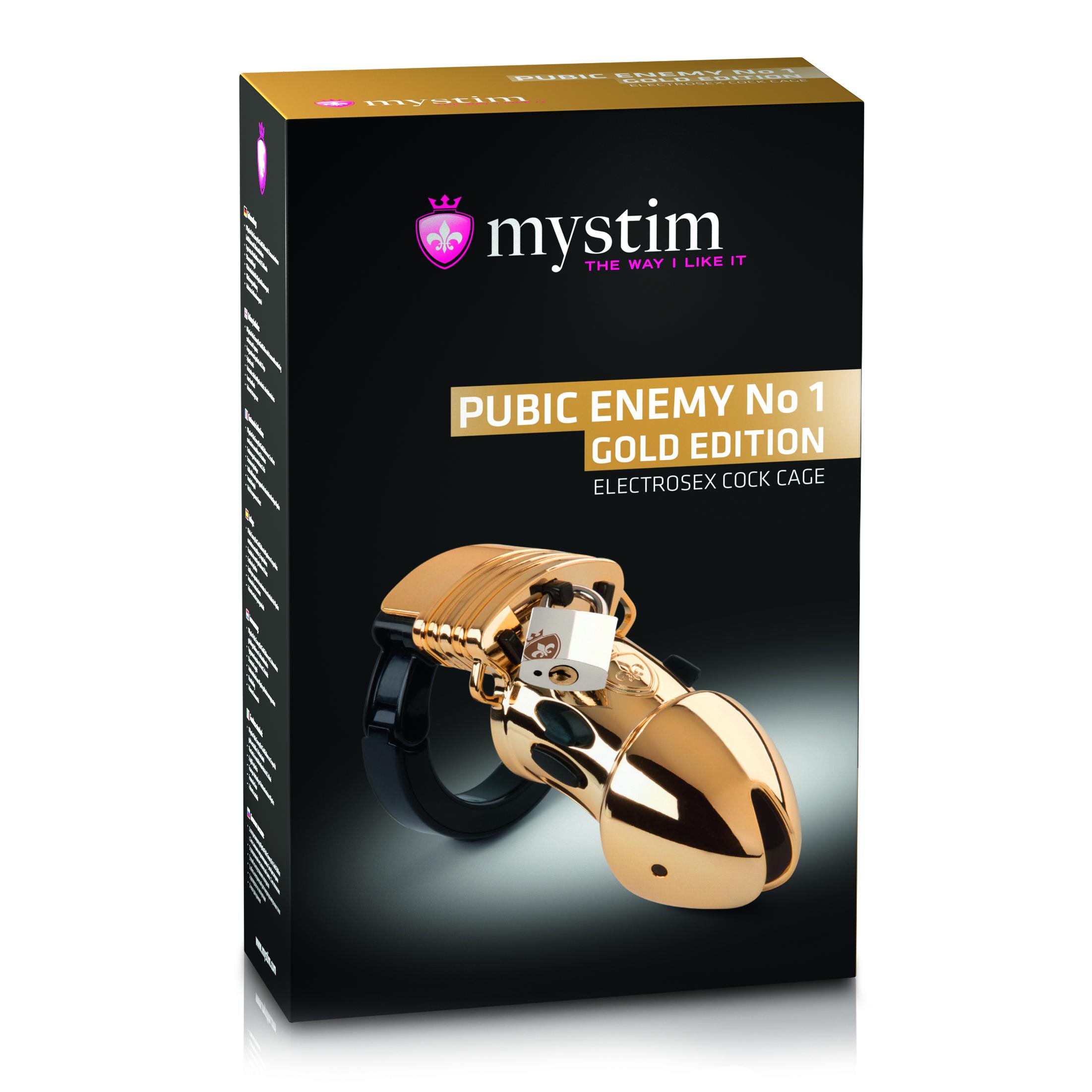 Mystim - Pubic Enemy No 1 Cock Cage Gold Edition - Klietka Na Penis