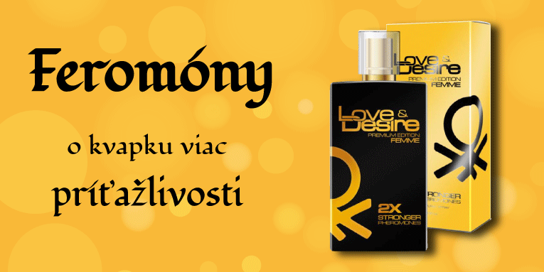 Feromóny pre ženyŠpeciálne parfumy určené k zvýšeniu sexuálnej príťažlivosti, sebavedomia a ženskosti. Feromóny sú látky vytvárane v tele a uvoľňujúce sa cez kožu. Nemajú vôňu, sú vnímané len podprahovo. Zvýšená produkcia feromónov pôsobí na opačné pohlavie atraktívne, aj keď si neuvedomuje, že je to spôsobené vylučovaním práve tejto látky. Parfumy obsahujúce feromóny Vám davajú výhodu príťažlivosti a vlastného pocitu sebavedomia a ženskosti.